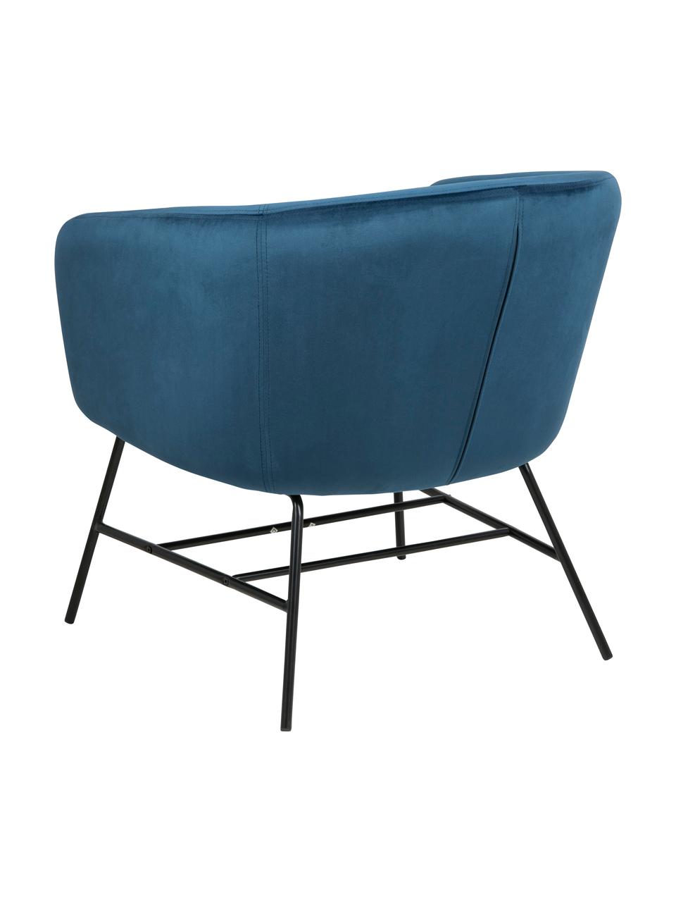 Moderne fluwelen fauteuil Ramsey in blauw, Bekleding: polyester fluweel, Poten: gelakt metaal, Fluweel marineblauw, B 72 x D 67 cm