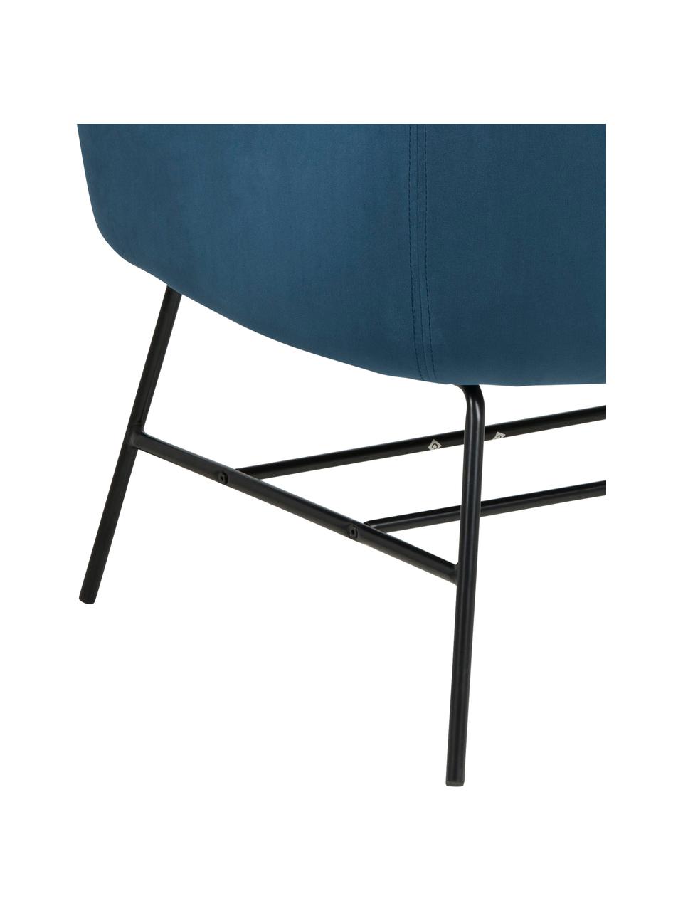 Moderne fluwelen fauteuil Ramsey in blauw, Bekleding: polyester fluweel, Poten: gelakt metaal, Fluweel marineblauw, B 72 x D 67 cm