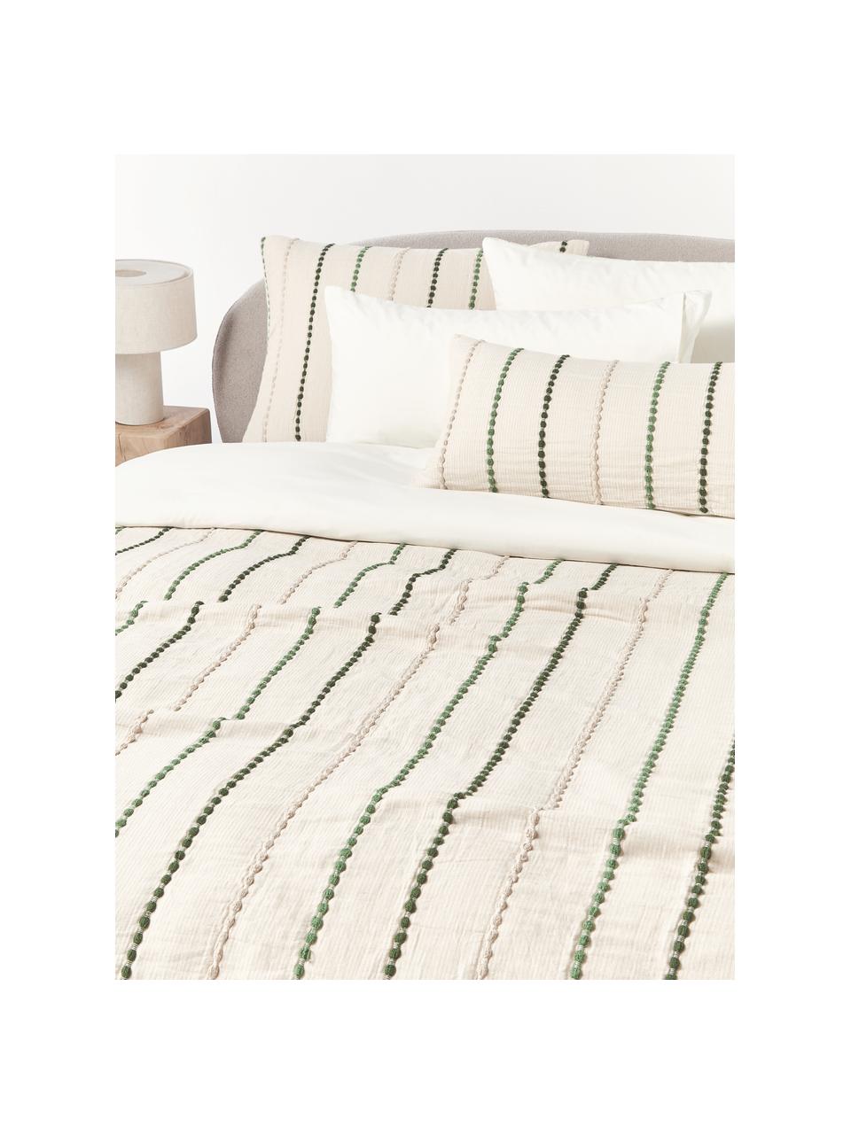 Housse de couette en percale de coton Arabella, Tons verts, blanc crème, larg. 200 x long. 200 cm