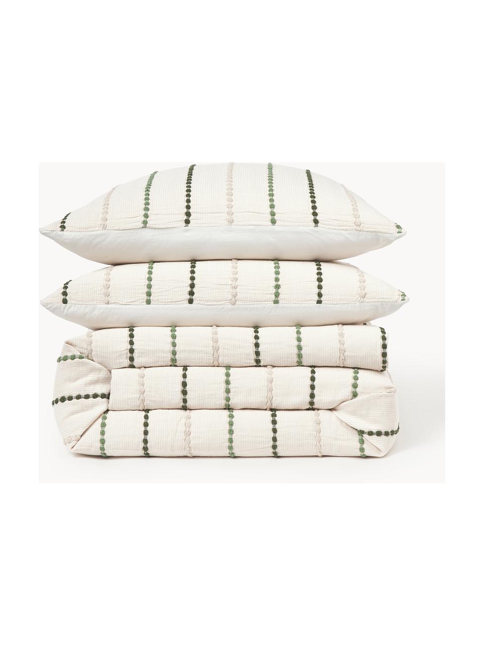 Housse de couette en percale de coton Arabella, Tons verts, blanc crème, larg. 200 x long. 200 cm