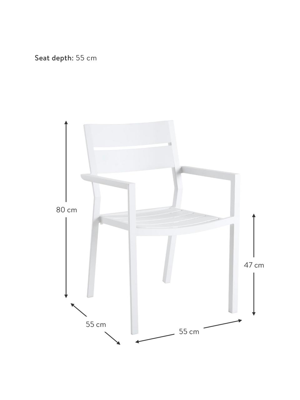 Stapelbarer Gartenstuhl Delia in Weiss, Aluminium, pulverbeschichtet, Weiss, B 55 x T 55 cm