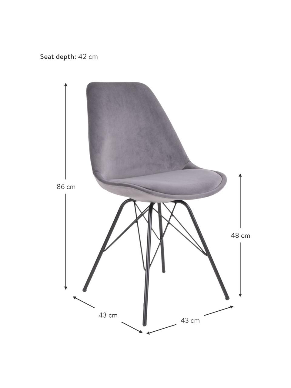 Krzesło tapicerowane z aksamitu Oslo, 2 szt., Tapicerka: aksamit poliestrowy, Nogi: metal powlekany, Szary, S 48 x G 55 cm