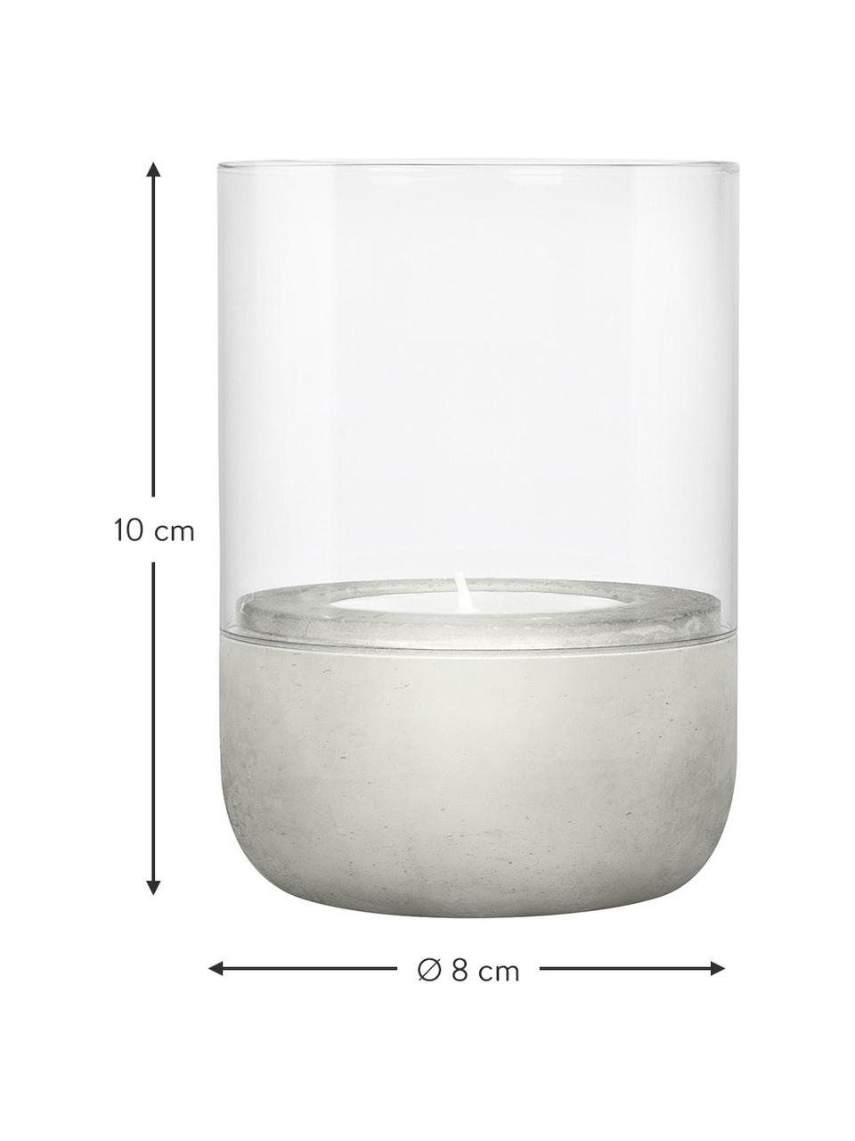Teelichter Calma aus Beton, 2 Stück, Sockel: Beton, Grau, Transparent, Ø 8 x H 10 cm