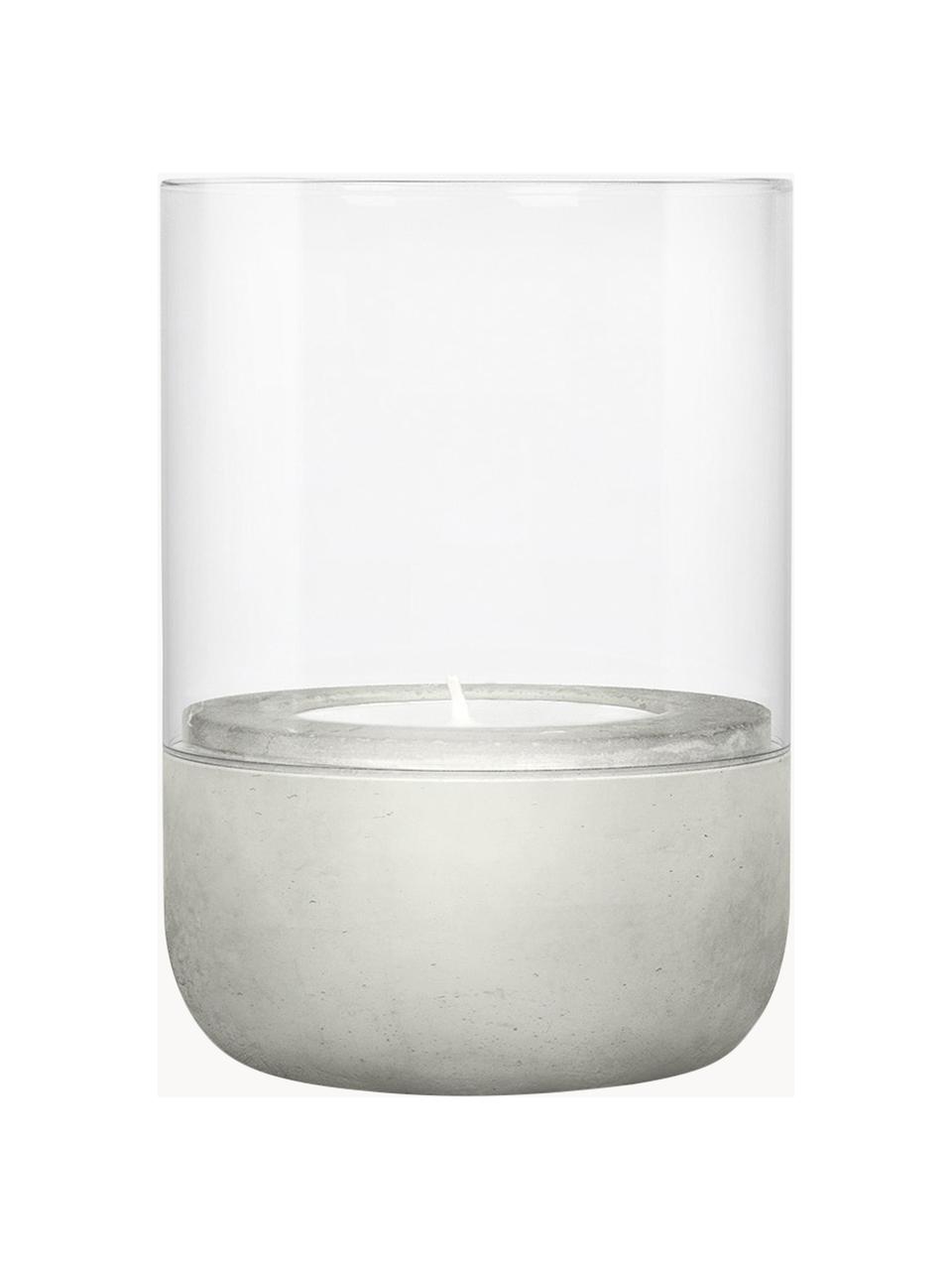 Portalumino in cemento Calma 2 pz, Portacandela: vetro, Grigio chiaro trasparente, Ø 8 x Alt. 10 cm