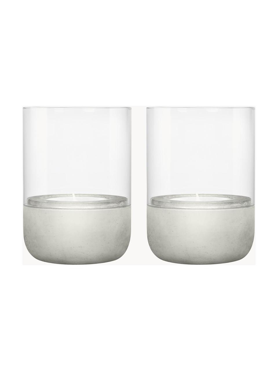 Svícny na čajové svíčky z betonu Calma, 2 ks, Světle šedá, transparentní, Ø 8 cm, V 10 cm