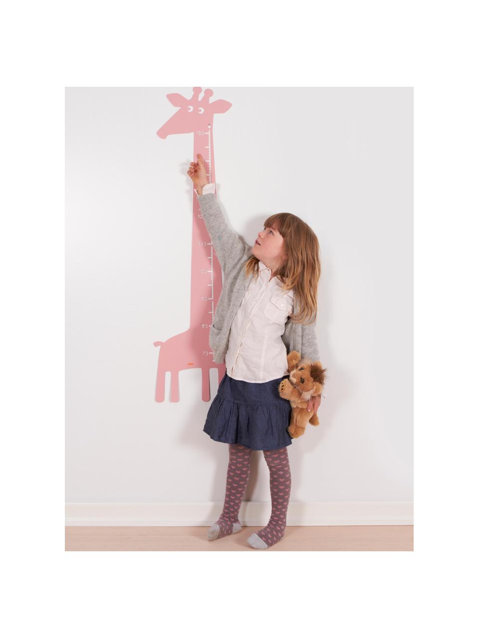 Groeimeter Giraffe, Gepoedercoat metaal, Roze, B 28 cm x H 115 cm