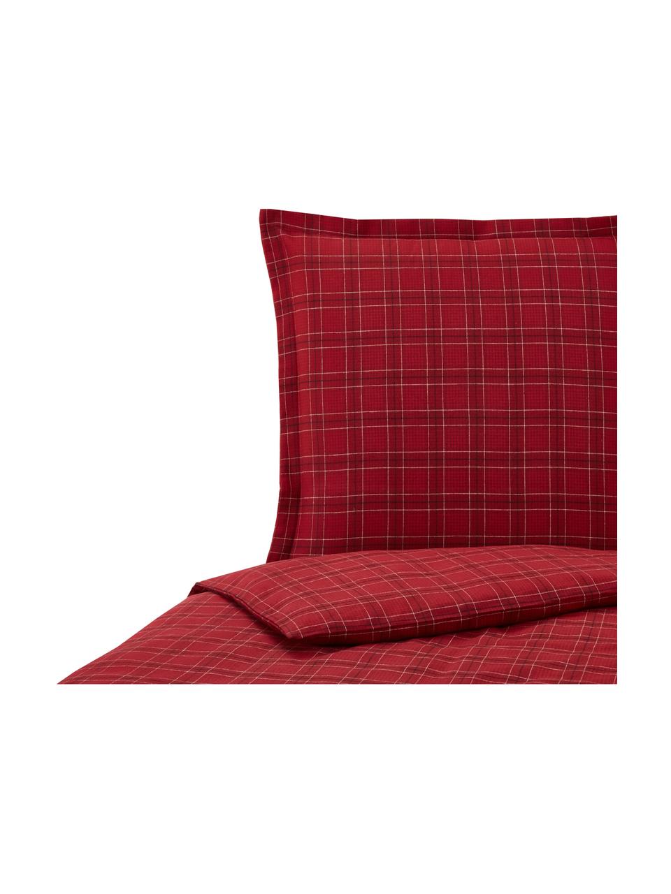 Flanell-Bettwäsche Checked in Rot, kariert, Webart: Flanell Flanell ist ein k, Rot, Weiß, Schwarz, 135 x 200 cm + 1 Kissen 80 x 80 cm