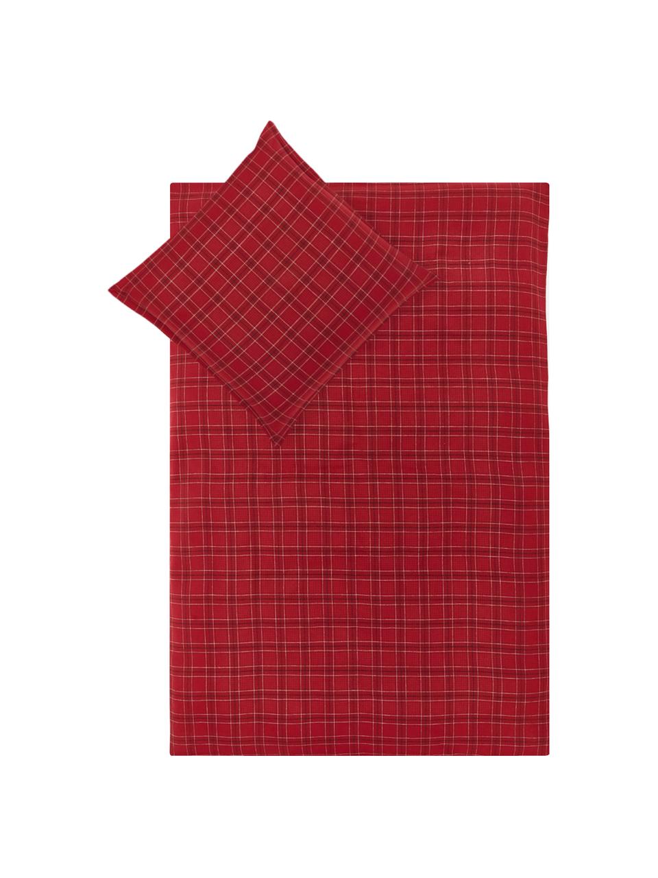 Pościel z flaneli Checked, Czerwony, biały, czarny, 135 x 200 cm