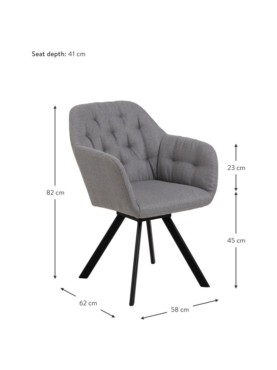 Krzesło z podłokietnikami Lucie, obrotowe, Tapicerka: poliester, Nogi: metal lakierowany, Jasny szary, czarny, S 58 x G 62 cm