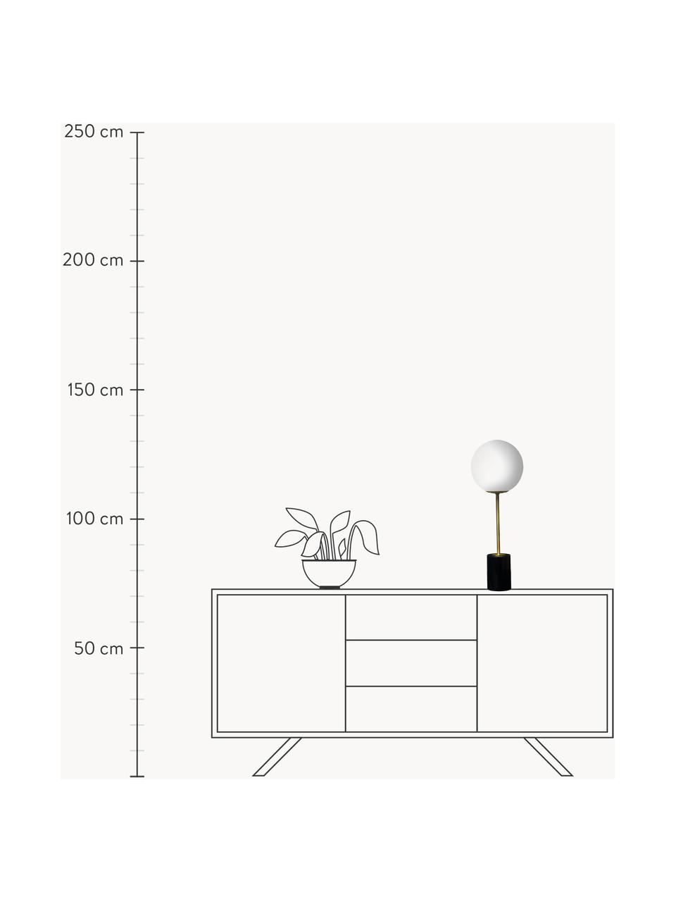 Grote tafellamp Full Moon met marmeren voet, Lampenkap: glas, Lampvoet: marmer, Wit, goudkleurig, zwart, gemarmerd, Ø 20 x H 56 cm