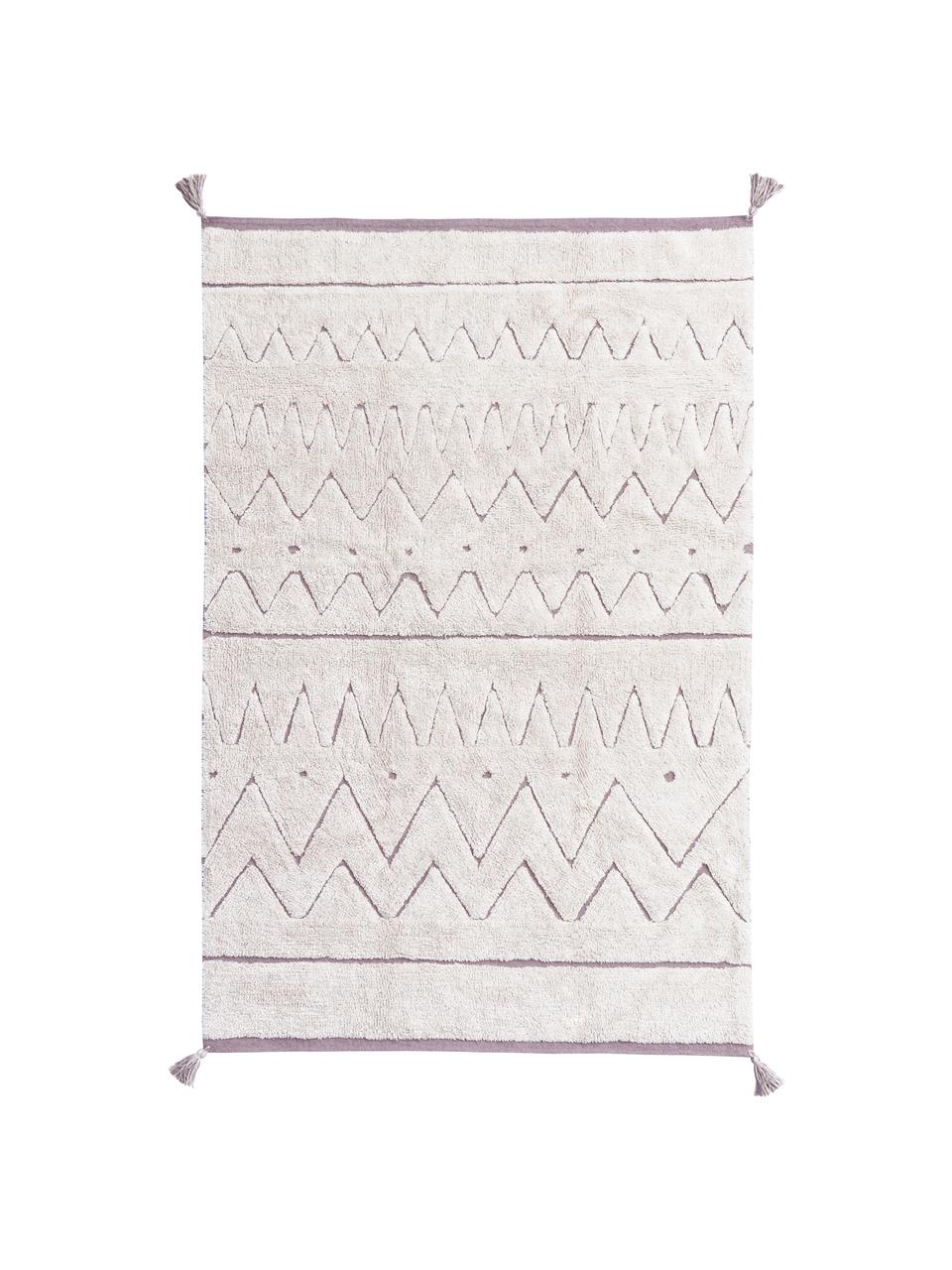 Tappeto in cotone con nappe e motivo geometrico Azteca, Beige, fantasia, Larg. 90 x Lung. 130 cm (taglia XS)