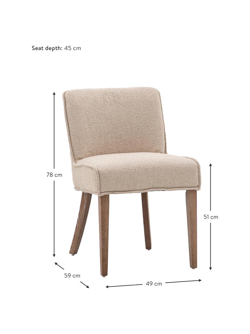 Chaises rembourrées Tarnby, 2 pièces, Tissu beige clair, bois de chêne, larg. 49 x prof. 59 cm
