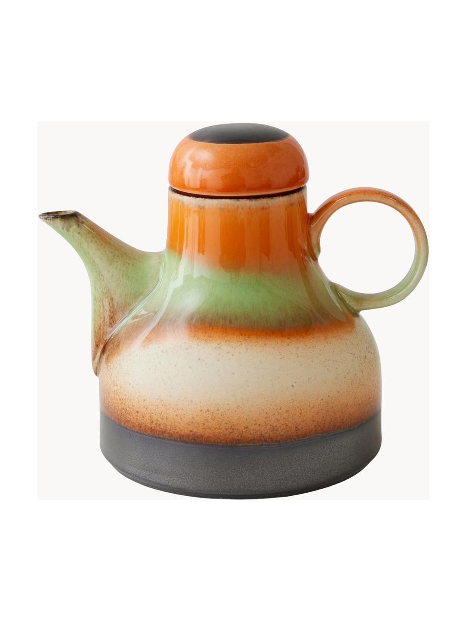 Handgemachte Keramik-Teekanne 70's, 990 ml, Keramik, Brauntöne, Hellgrün, 990 ml
