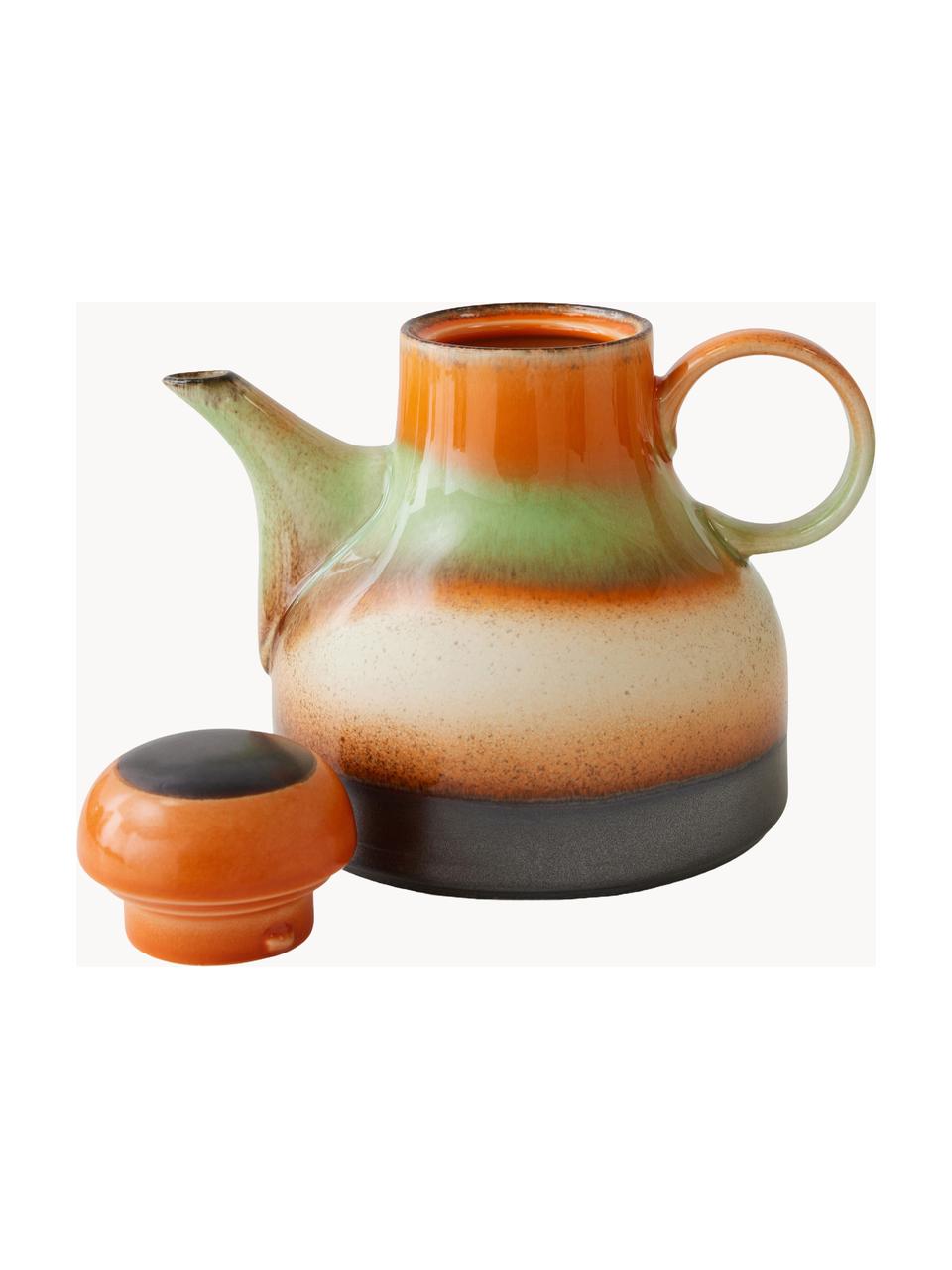 Teiera in ceramica fatta a mano 70's, 990 ml, Ceramica, Tonalità marroni, verde chiaro, 990 ml