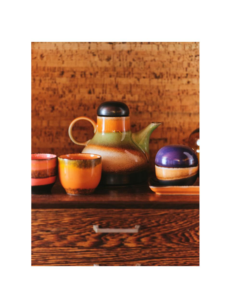 Ručne vyrobená keramická čajová  kanvica 70's, 990 ml, Keramika, Tóny hnedej, svetlozelená, 990 ml