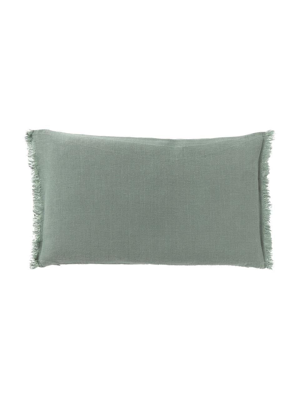Federa arredo in lino con frange Luana, 100% lino

Il lino per sua natura tende ad avere una sensazione ruvida al tatto e un aspetto naturale sgualcito
L'alta resistenza allo strappo rende il lino resistente all'abrasione e all'usura, Verde salvia, Larg. 30 x Lung. 50 cm