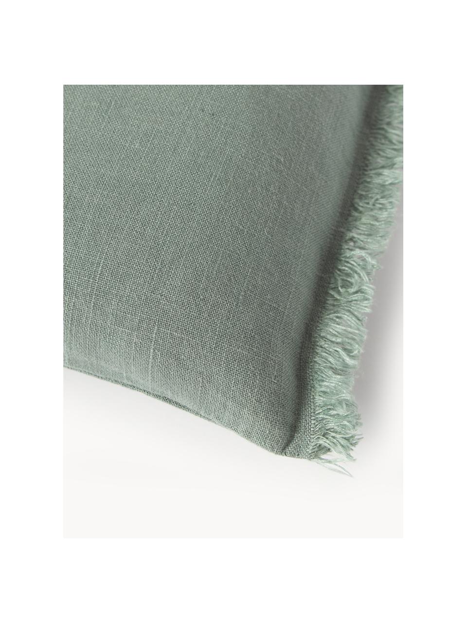 Housse de coussin pur lin avec franges Luana, 100 % pur lin

Le lin est naturellement doté d'un toucher plutôt rugueux et d'un aspect froissé
Sa résistance élevée au accrocs lui confère robustesse et longévité, Vert sauge, larg. 30 x long. 50 cm