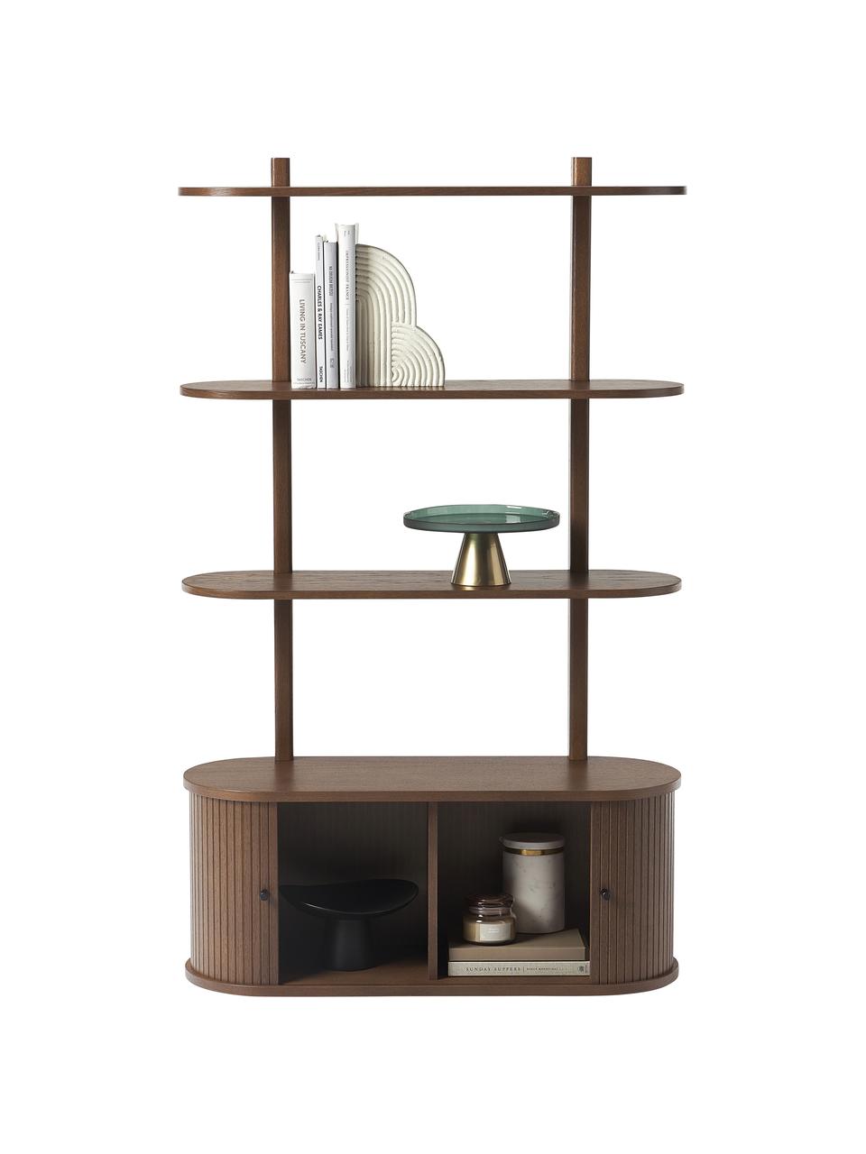 Wandregal Calary mit geriffelter Front, Korpus: Mitteldichte Holzfaserpla, Walnussholz-Optik, B 90 x H 152 cm