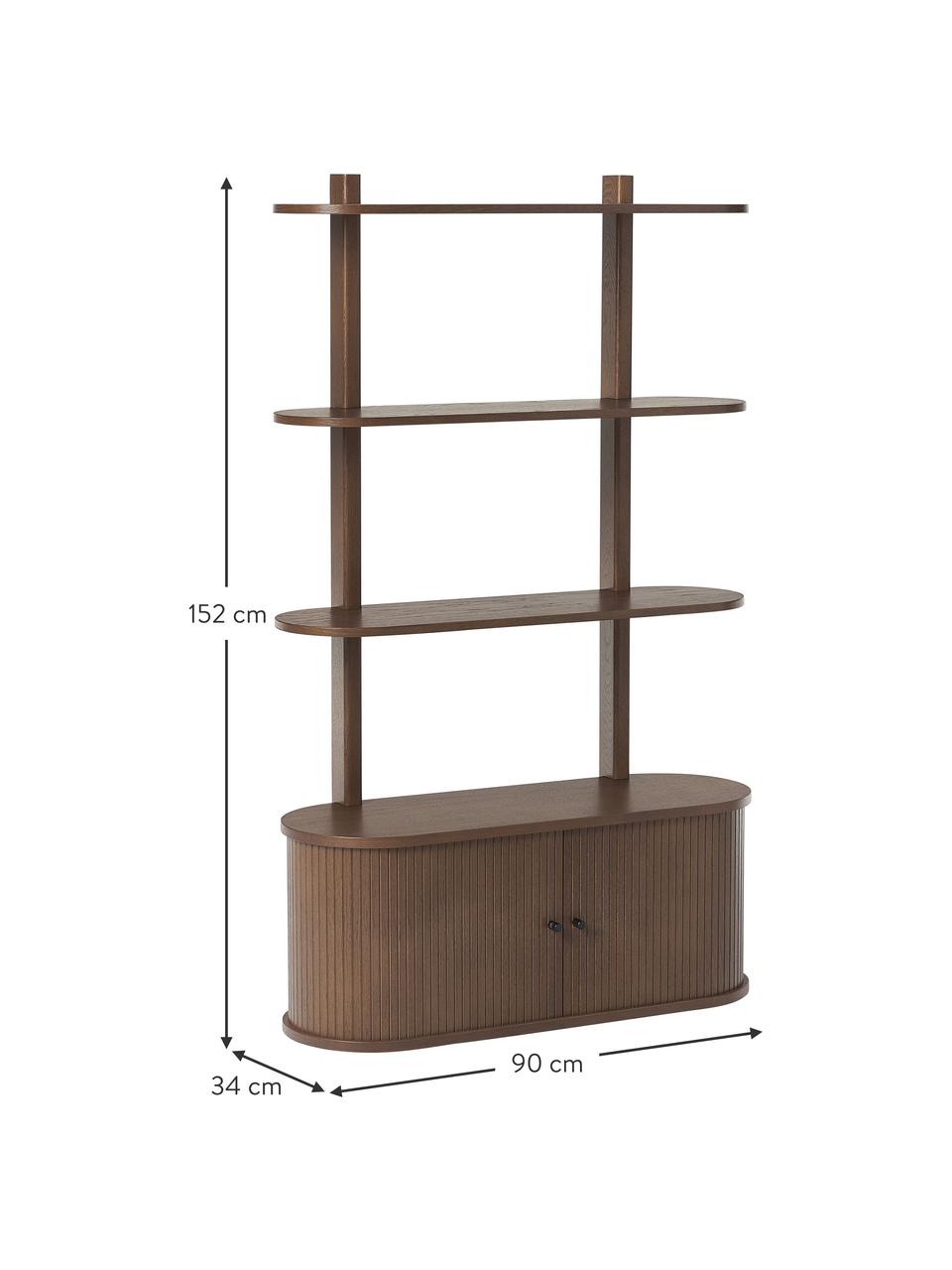 Nástenný regál s drážkovou prednou stranou Calary, Vzhľad orechového dreva, Š 90 x V 152 cm