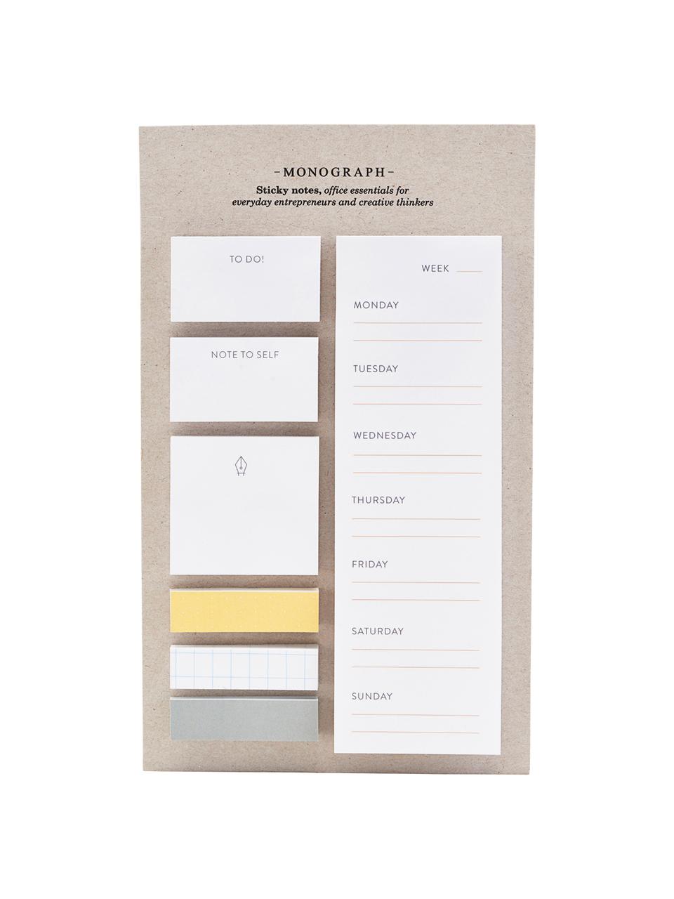 Set de notas adhesivas Toffi, 7 pzas., Papel, Blanco, amarillo, gris, An 12 x Al 22 cm