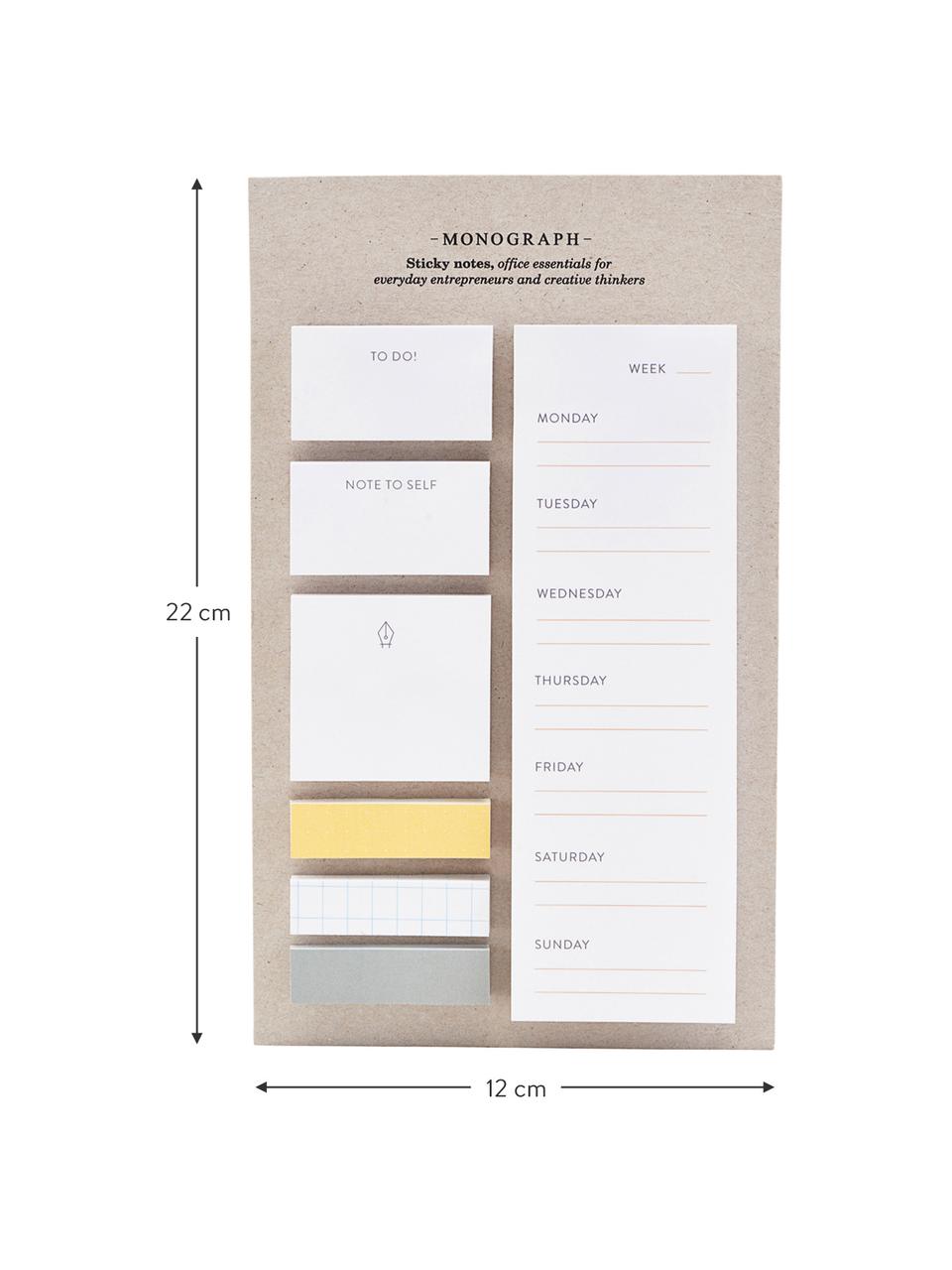 Bloc de notes adhésives Toffi, 7 élém., Papier, Blanc, jaune, gris, larg. 12 x haut. 22 cm