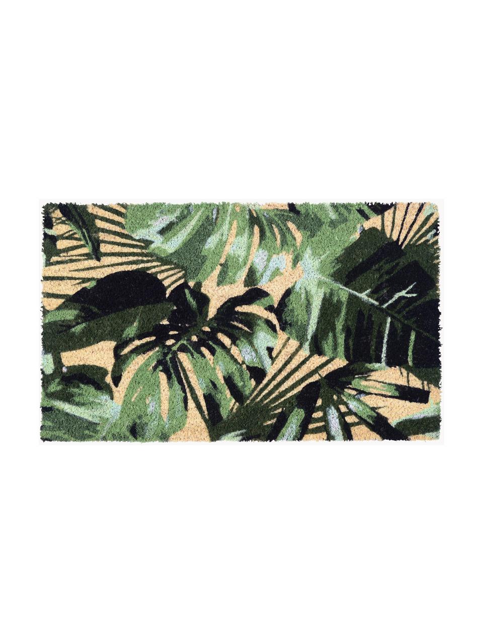 Deurmat Green Leaves, Bovenzijde: kokosvezels, Onderzijde: vinyl, Groentinten, beige, B 45 x L 75 cm