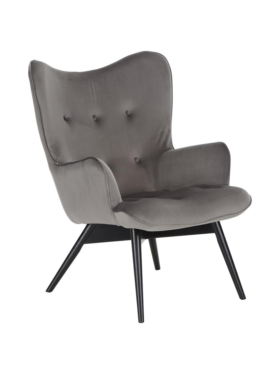 Fauteuil à oreilles en velours gris Vicky, Velours gris