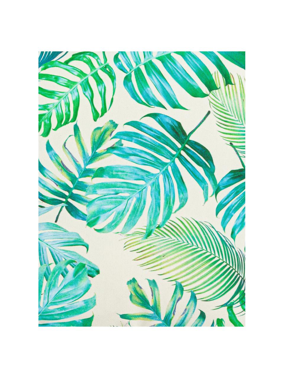 Coussin d'extérieur imprimé feuilles Madeira, 100 % polyester, Blanc cassé, tons bleus, tons verts, larg. 45 x long. 45 cm