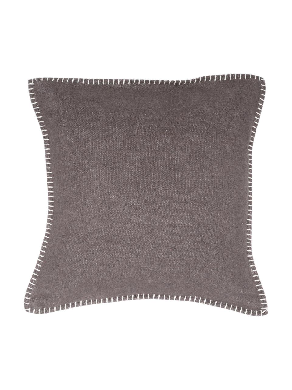 Weiche Fleece-Kissenhülle Sylt mit Steppnaht, 85% Baumwolle, 8% Viskose, 7% Polyacryl, Dunkelbraun, 40 x 40 cm