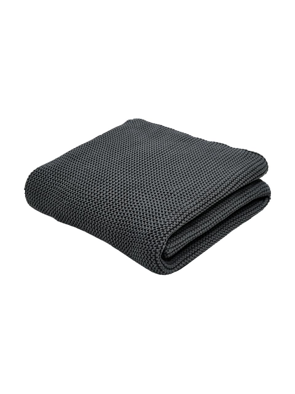 Coperta a maglia Adalyn, 100% cotone organico, certificato GOTS, Grigio scuro, Larg. 150 x Lung. 200 cm