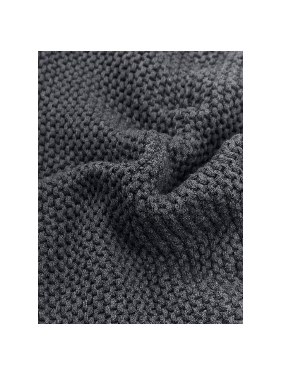 Plaid en tricot Adalyn, 100 % coton bio, certifié GOTS, Gris foncé, larg. 150 x long. 200 cm