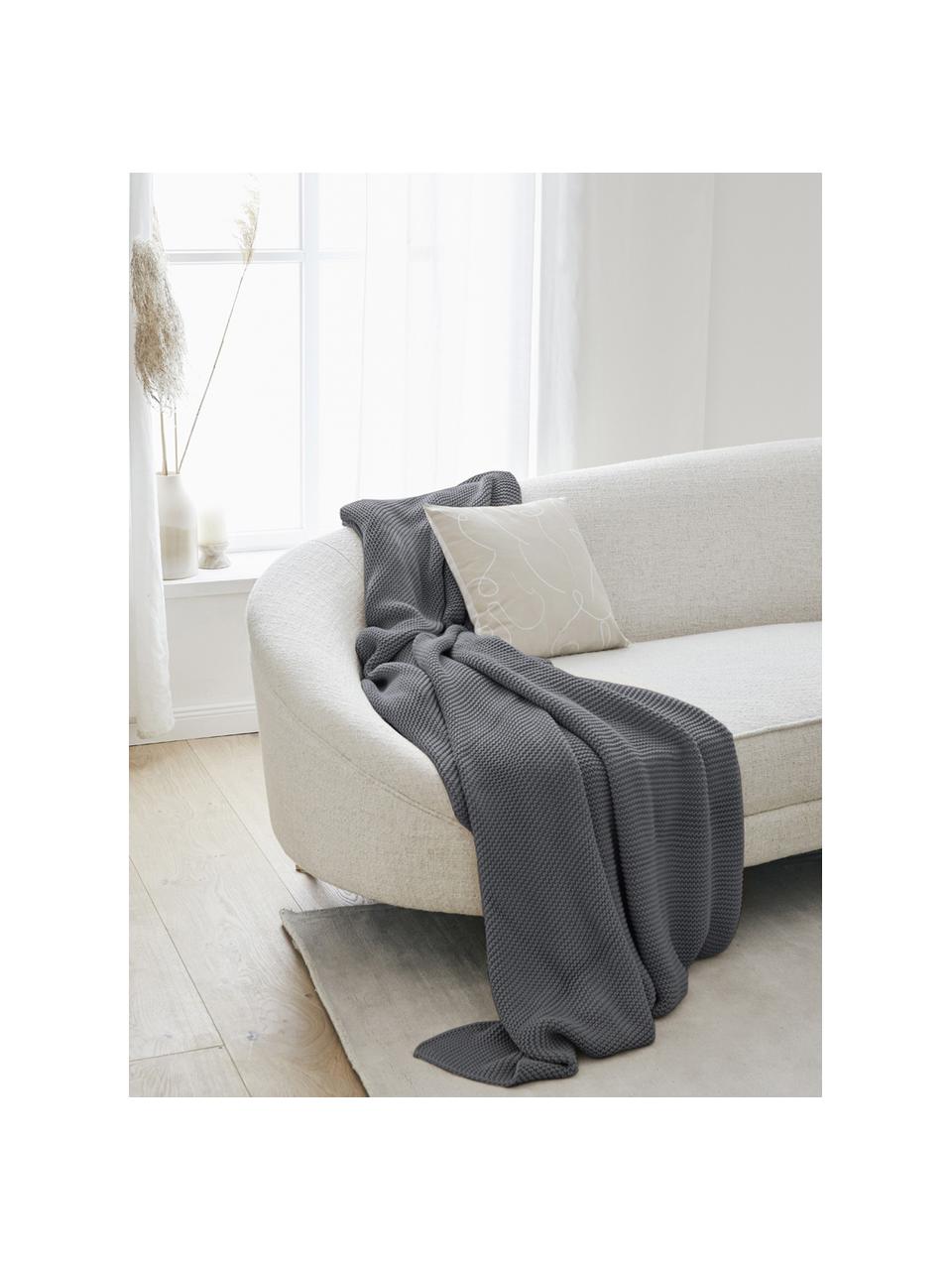 Coperta a maglia Adalyn, 100% cotone organico, certificato GOTS, Grigio scuro, Larg. 150 x Lung. 200 cm