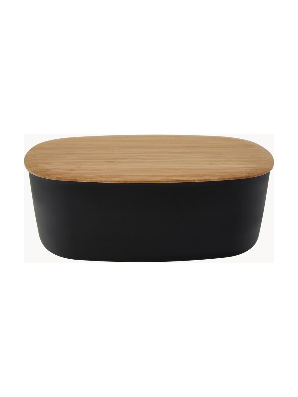 Chlebník s bambusovým víkem Box-It, Černá, světlé dřevo, Š 35 cm, V 12 cm
