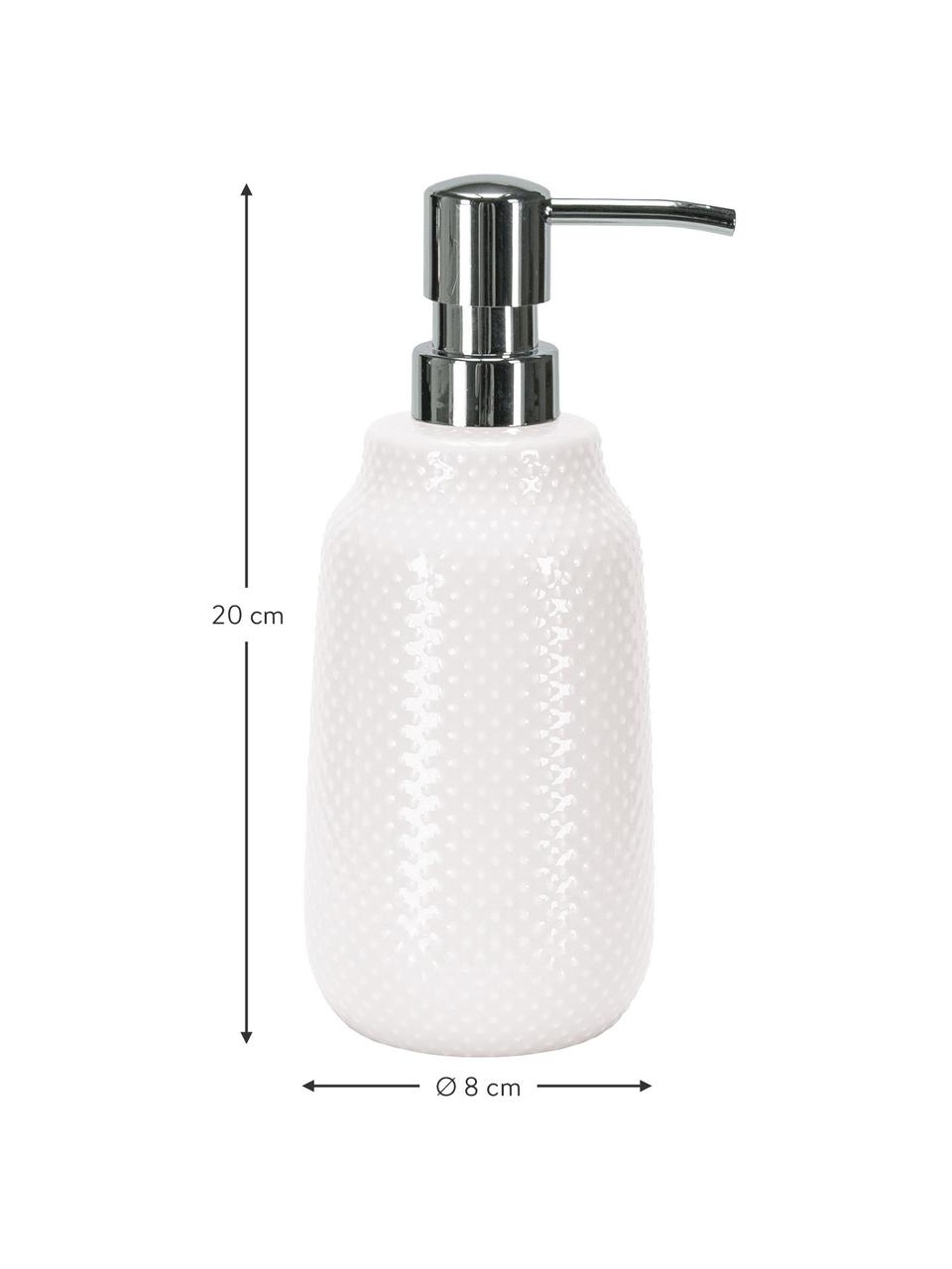 Dosificador de jabón de gres Dotty, Recipiente: gres, Dosificador: metal, Blanco, Ø 8 x Al 20 cm