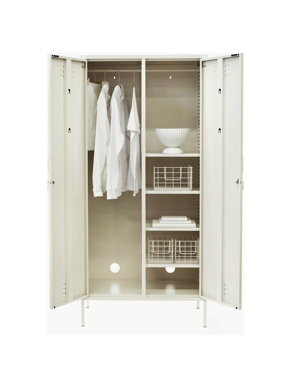 Kleiner Kleiderschrank The Twinny, Stahl, pulverbeschichtet, Off White, B 85 x H 183 cm