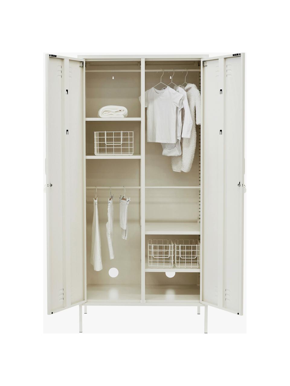 Armadietto The Twinny, Acciaio verniciato a polvere, Bianco latte, Larg. 85 x Alt. 183 cm