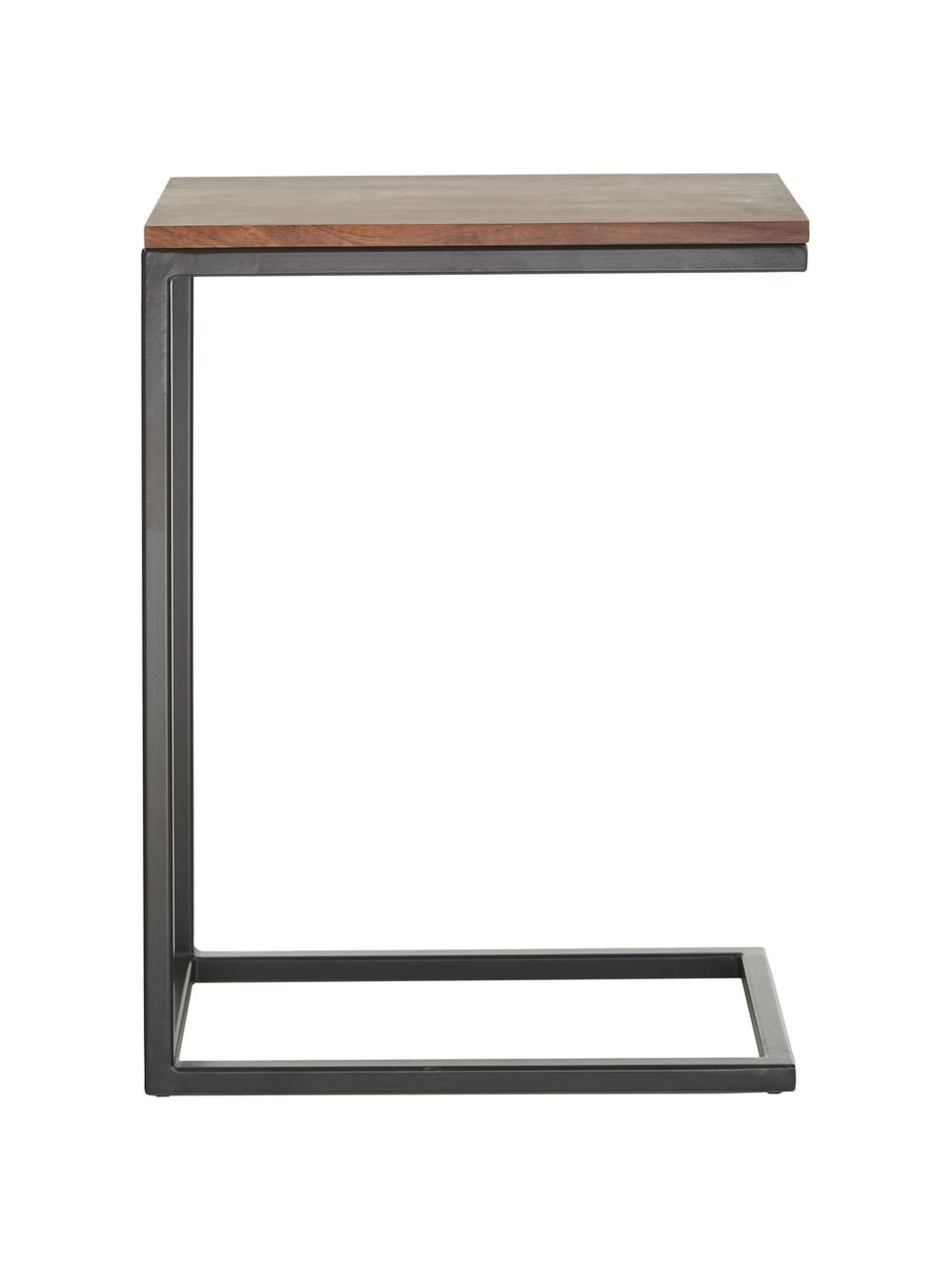 Mesa auxiliar de madera de acacia Celow, Tablero: madera de acacia maciza y, Estructura: metal con pintura en polv, Madera de acacia, An 45 x Al 62 cm