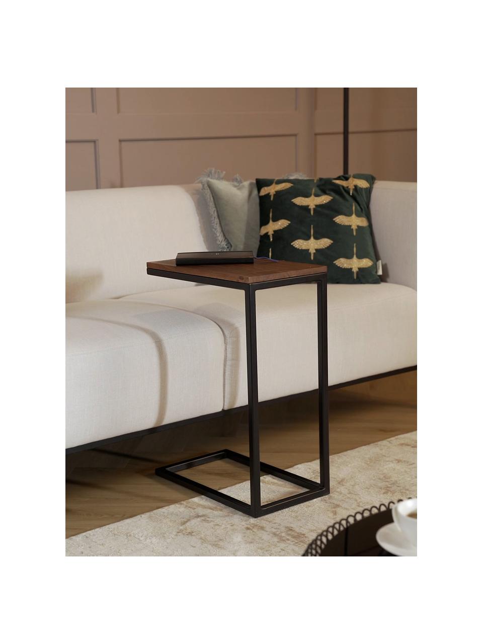 Mesa auxiliar de madera de acacia Celow, Tablero: madera de acacia maciza y, Estructura: metal con pintura en polv, Madera de acacia, An 45 x Al 62 cm