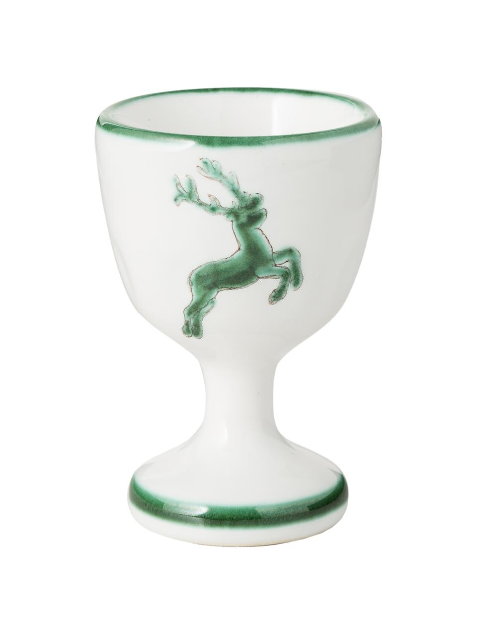 Portauovo dipinto a mano Grüner Hirsch, Ceramica, Verde, bianco, Alt. 6 cm