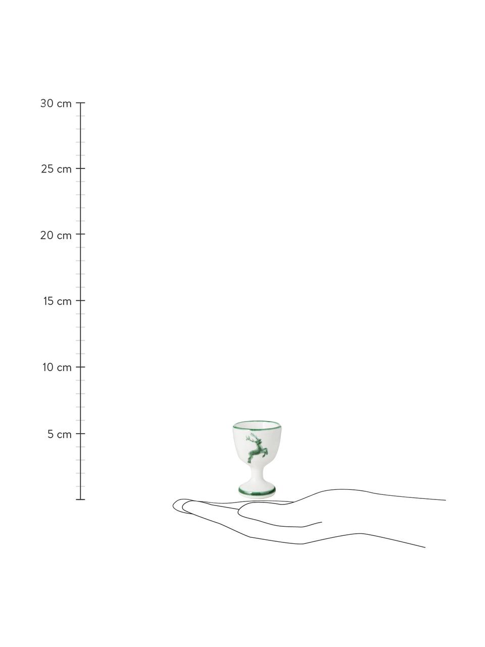 Handbeschilderd eierdopje Groene Hert, Keramiek, Groen, wit, H 6 cm