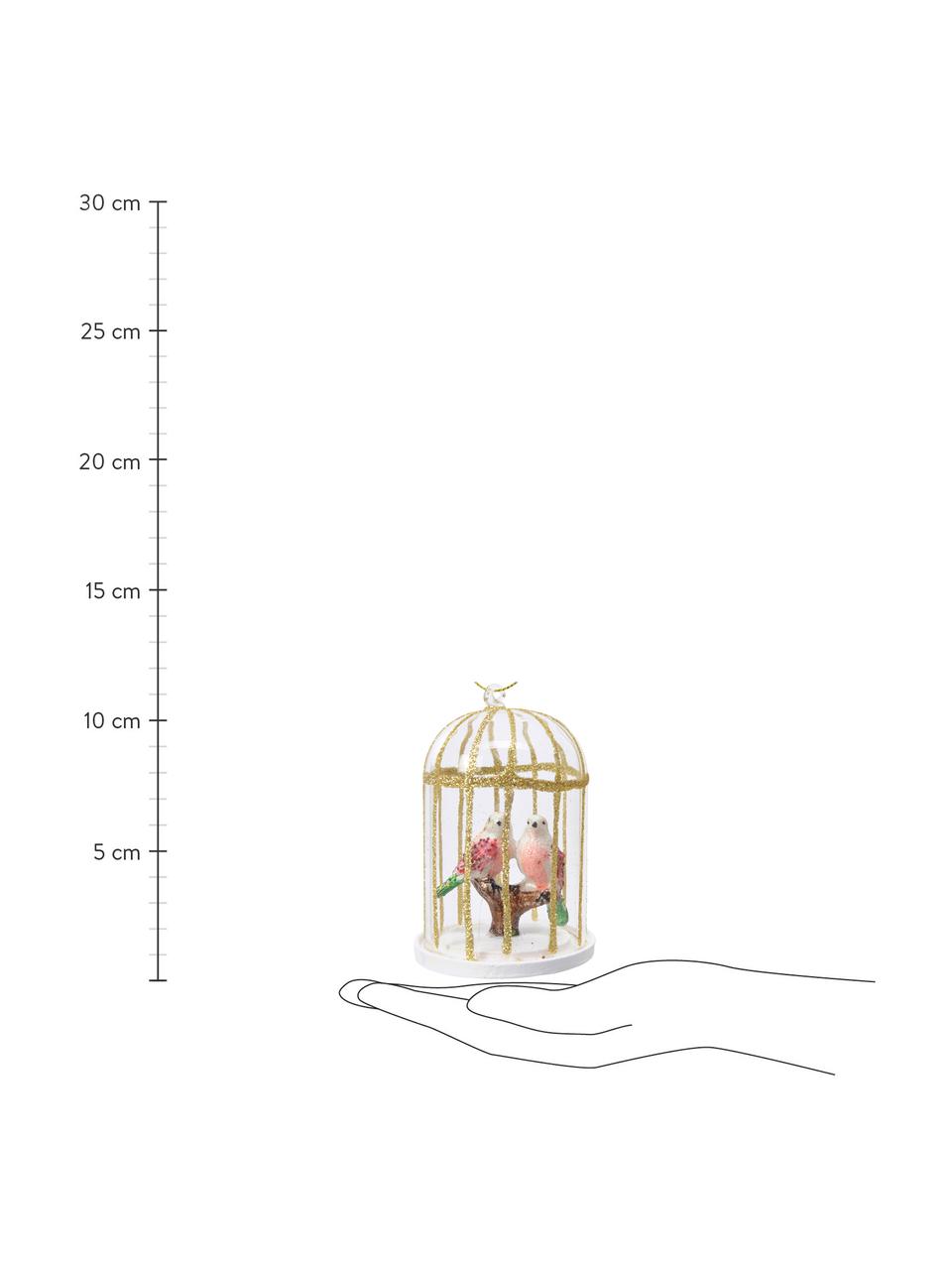 Décoration sapin de Noël Cages haut. 10 cm, 2 élém., Verre, Transparent, couleur dorée, rose, vert, Ø 7 x haut. 10 cm
