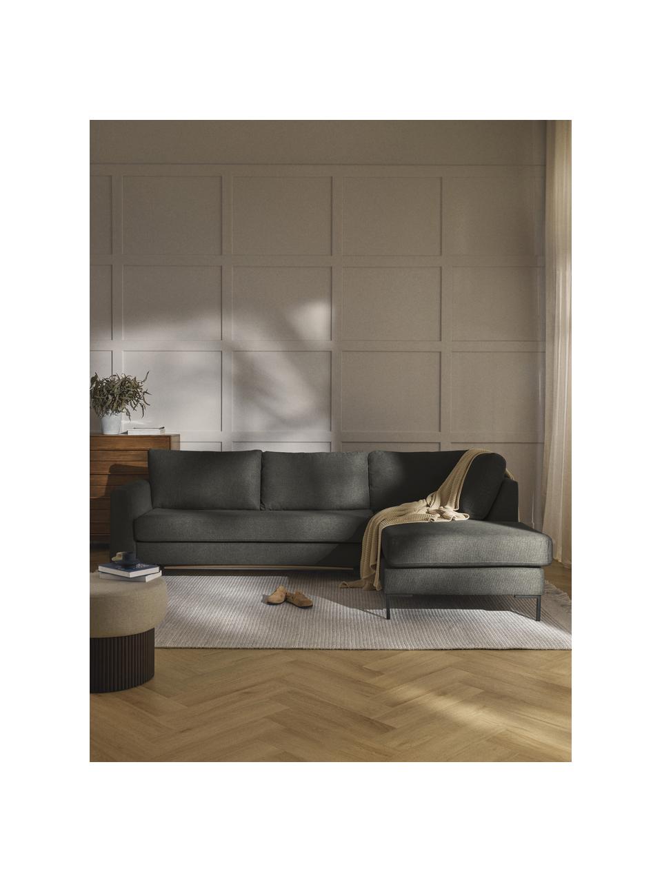 Schlafsofa Luna (3-Sitzer) mit Matratze, Bezug: 100 % Polyester Der strap, Gestell: Massives Buchenholz, Schi, Füße: Metall, galvanisiert Dies, Webstoff Anthrazit, B 270 x T 184 cm, Eckteil links