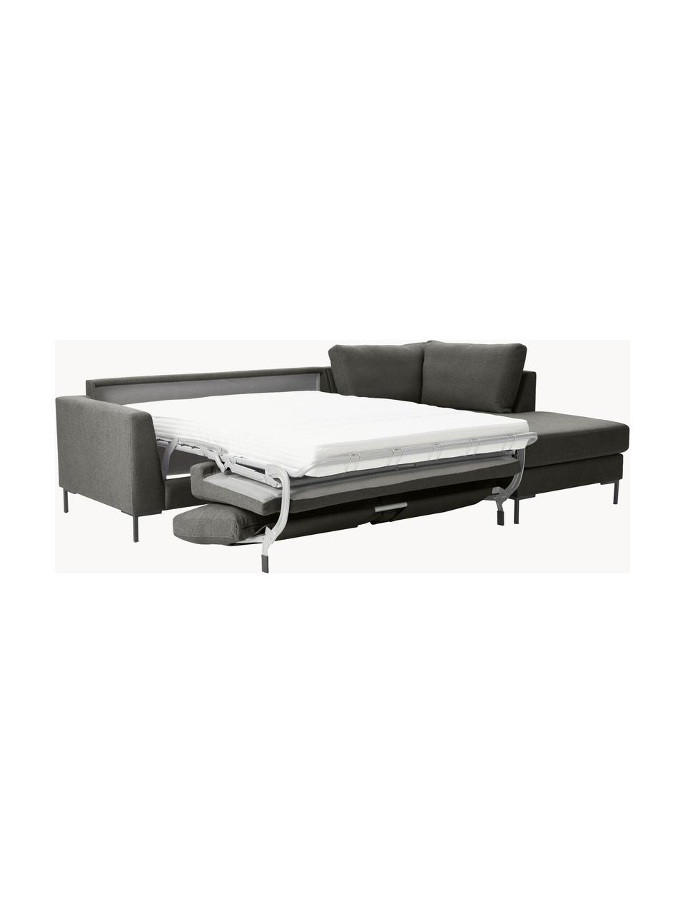 Canapé d'angle convertible 3 places avec matelas Luna, Tissu anthracite, larg. 270 x prof. 184 cm, méridienne à gauche