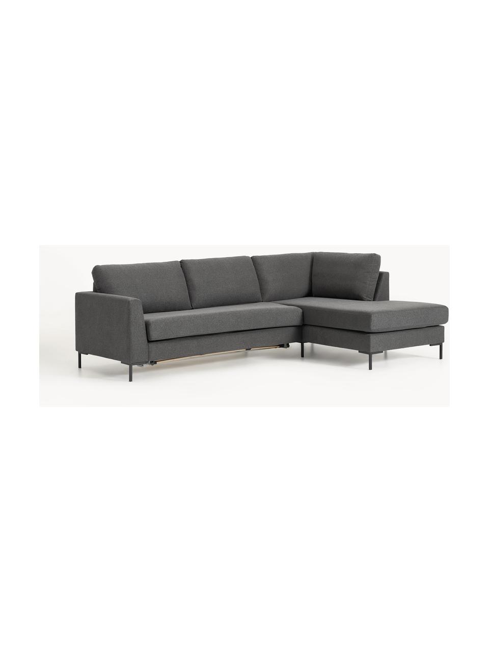 Schlafsofa Luna (3-Sitzer) mit Matratze, Bezug: 100 % Polyester Der strap, Gestell: Massives Buchenholz, Schi, Füße: Metall, galvanisiert Dies, Webstoff Anthrazit, B 270 x T 184 cm, Eckteil links