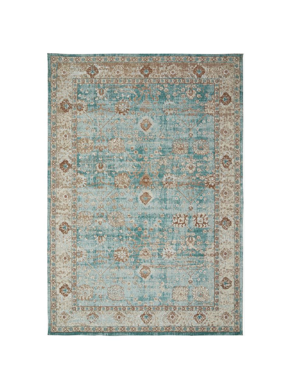 Chenilleteppich Rimini, handgewebt, Flor: 95 % Baumwolle, 5 % Polye, Türkisgrün, Beige, Braun, B 160 x L 230 cm (Größe M)