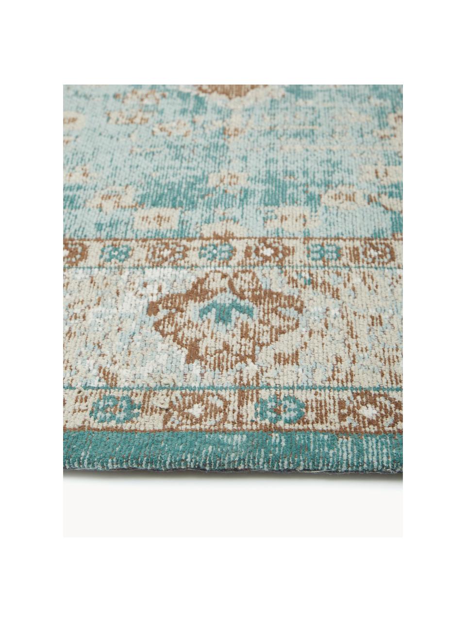 Tapis chenille tissé main Rimini, Turquoise, taupe, brun, larg. 160 x long. 230 cm