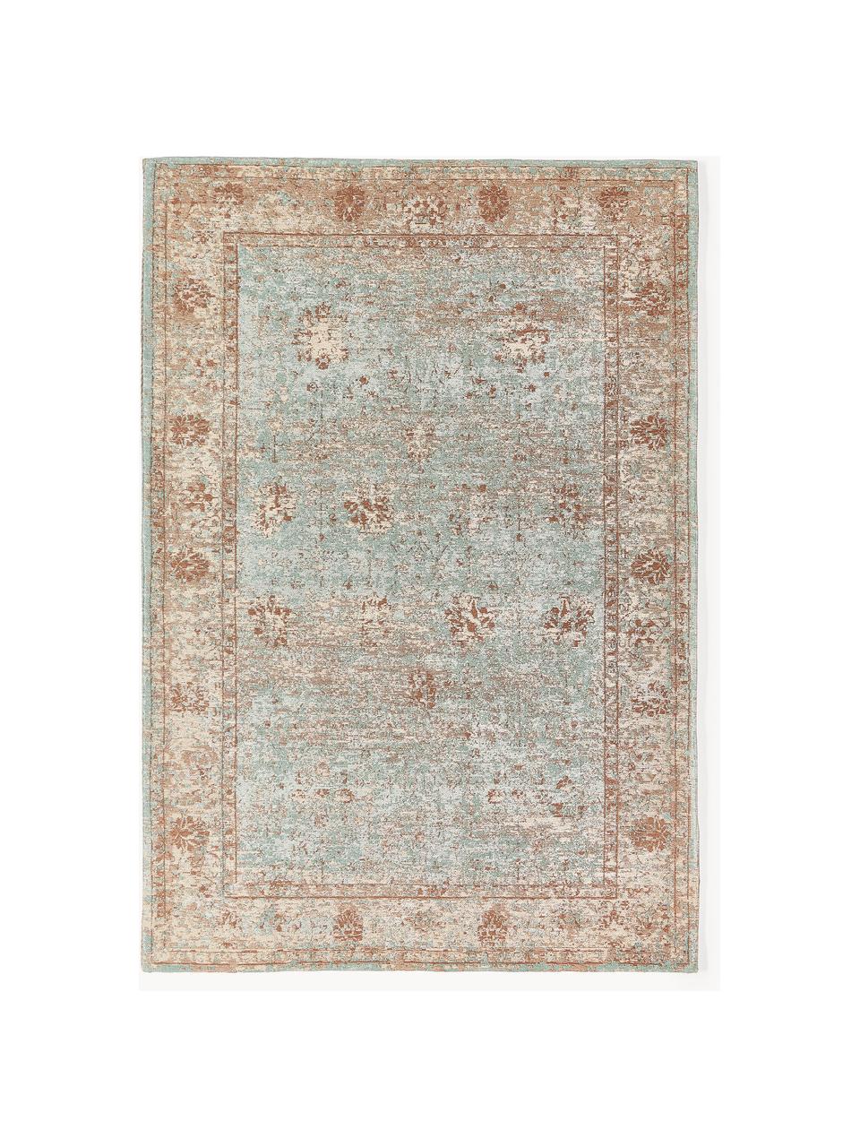 Chenilleteppich Rimini, handgewebt, Flor: 95 % Baumwolle, 5 % Polye, Türkisgrün, Beige, Braun, B 160 x L 230 cm (Grösse M)