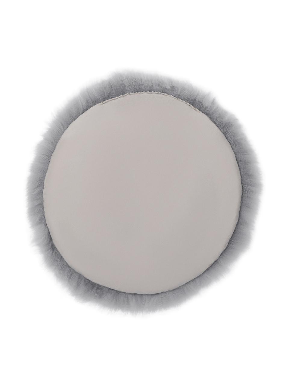Galette de chaise ronde peau de mouton lisse Oslo, Gris clair, Ø 37 cm