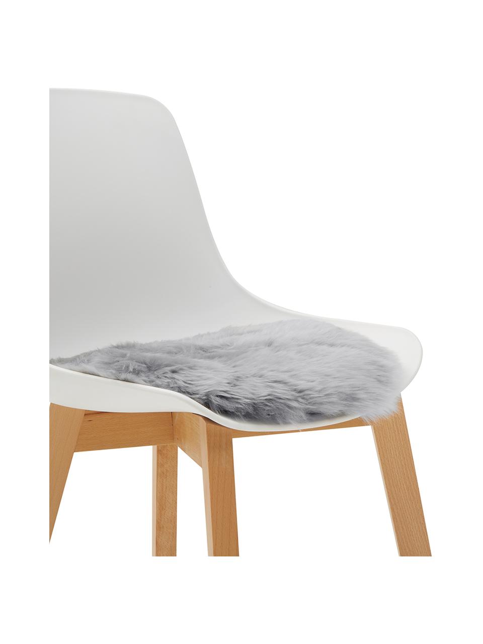 Galette de chaise ronde peau de mouton lisse Oslo, Gris clair, Ø 37 cm