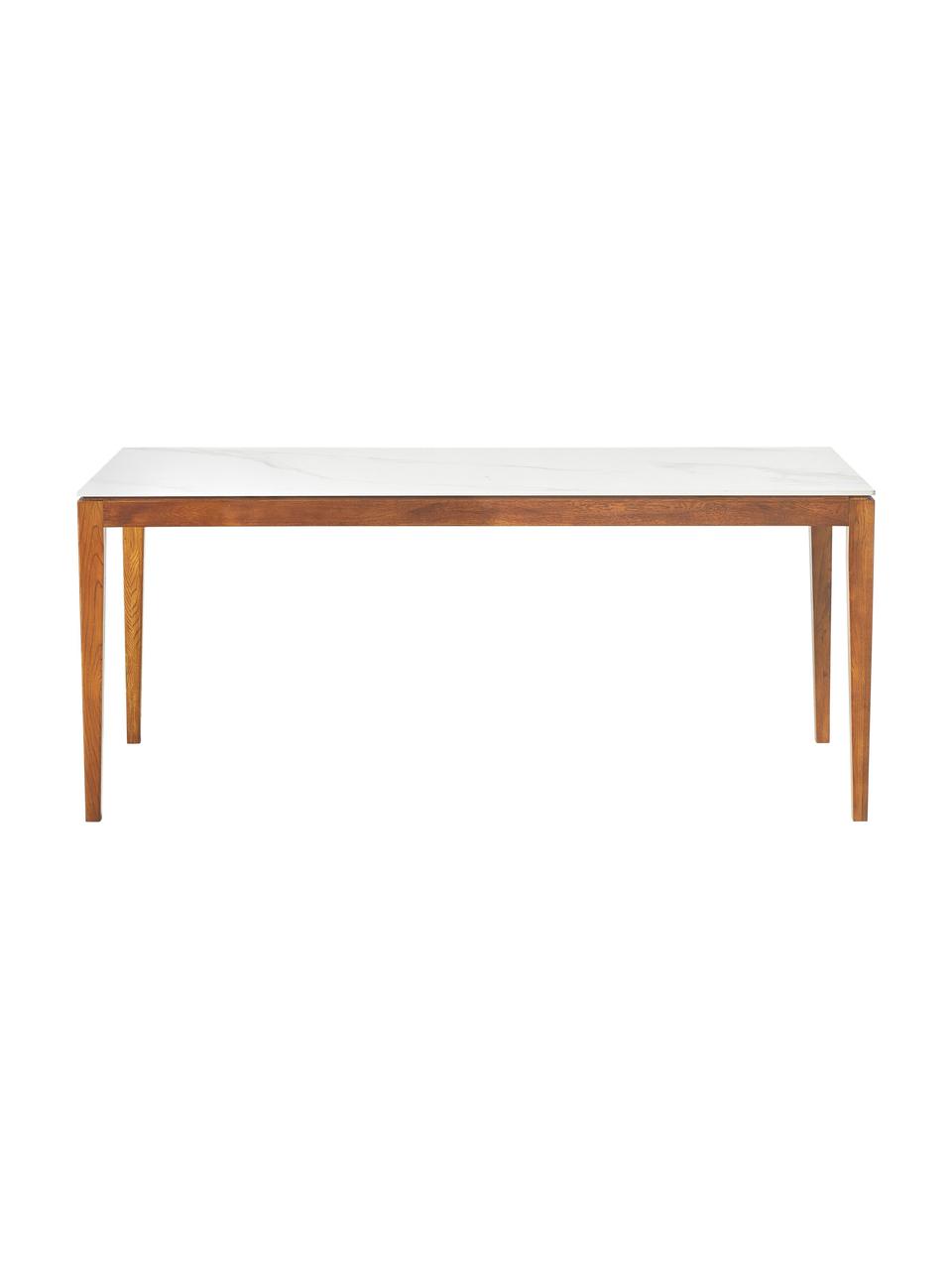Jídelní stůl s deskou v mramorovém vzhledu Jackson, různé velikosti, Bílý mramorový vzhled, hnědě lakované dubové dřevo, Š 140 cm, H 90 cm